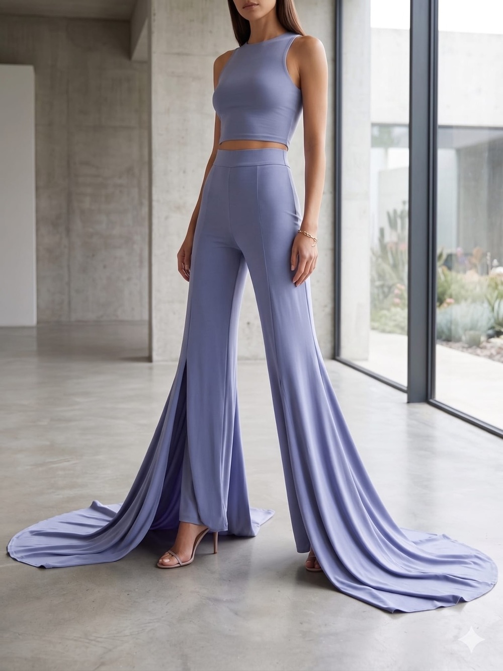 Lavender High-Waist Wide-Leg Draped Pants